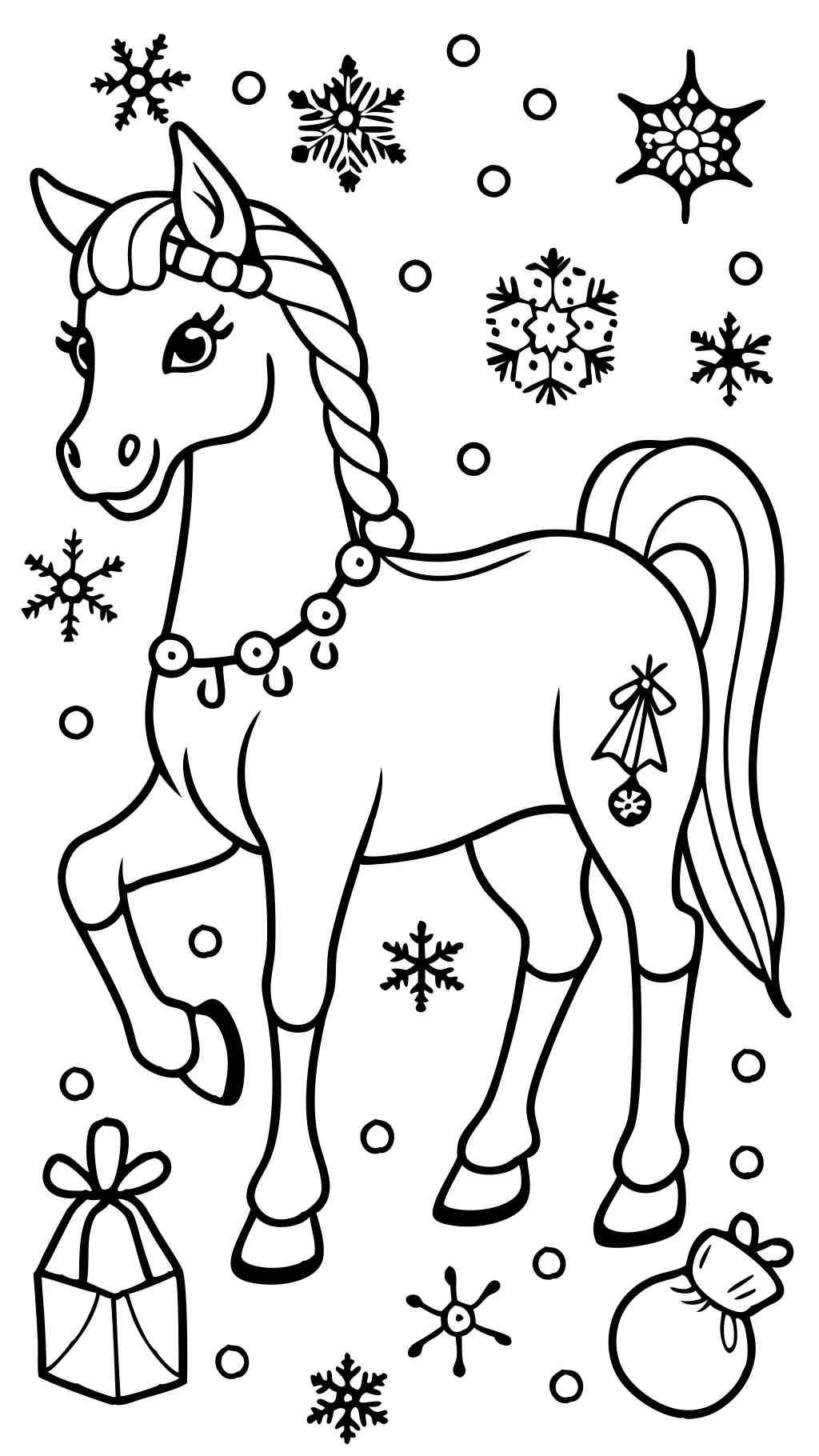 Página para colorear del caballo de Navidad